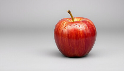 4k ULTRA HD Fresh Red Apple with Water Droplets on Plain Neutral Grey Background, Isolated