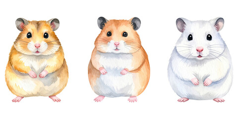 Obraz premium Cartoon watercolor illustration of hamster. Animal clipart illustration.