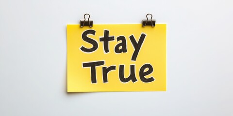 Fototapeta premium Yellow Sticky Note with Stay True Message, Encouragement Concept. Isolated on White Background.