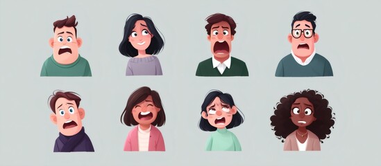 People showing fear and surprise, a collection of avatar illustrations