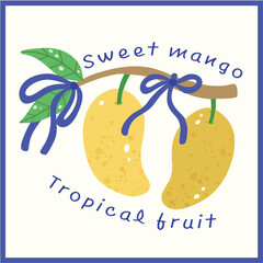 Tropical Mango Cute Fruit Illustration with Bow