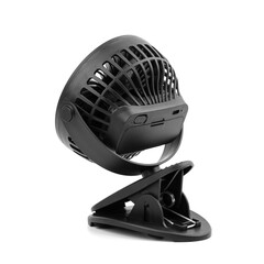 Mini electric black fan isolated on white background. Portable electric equipment that is very useful in hot weather