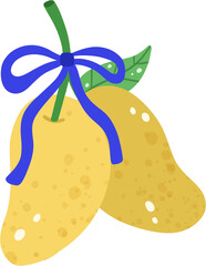 Tropical Mango Cute Fruit Illustration with Bow