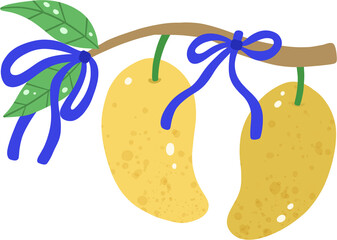 Tropical Mango Cute Fruit Illustration with Bow