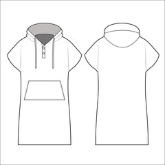 Winter long hoodie with kangaroo pocket sketch vector template