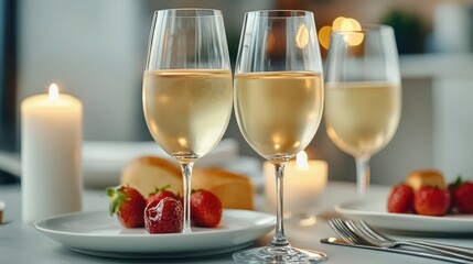 Romantic Dinner White Wine, Strawberries, and Candlelight