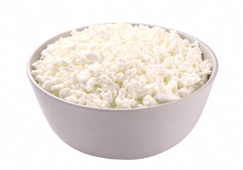 Cottage cheese in a cup isolated on white background.