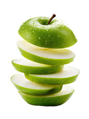 Green Apple Slices in Mid-Air