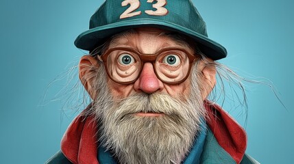 Pixelated Portrait of Elderly Man with Speckled Beard and Glasses