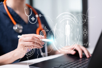 Professional doctor physician medical healthcare worker using artificial intelligence for diagnosis...