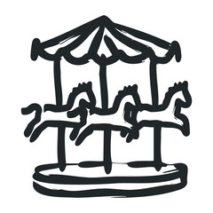 Playful carousel horses sketch in black ink – stock vector icon in line drawing style