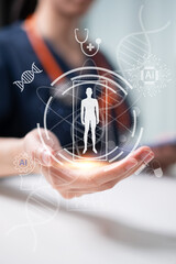 Professional doctor physician medical healthcare worker using artificial intelligence for diagnosis analysis treatment technology innovation disease concept