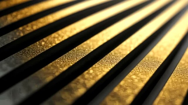 Angled view showing parallel, textured bars in gold and black, creating a striking, dimensional pattern with a blurred focus
