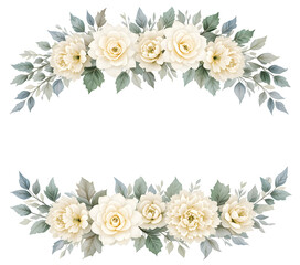 Cream And White Roses Floral Arrangement With Green Leaves On Transparent Background