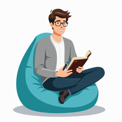 Cartoon Man Taking Notes on Bean Bag – Modern Psychologist Clipart
