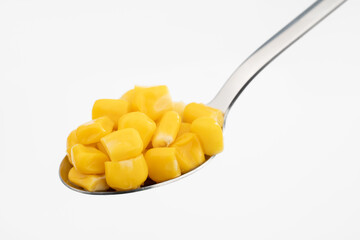Sweet corn kernels. Sweet yellow canned corn. Fresh corn kernels. Slowly rotating in a circle	
