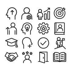 Simple Outline Stroke Achievement and Motivation Line Icon Set Illustration