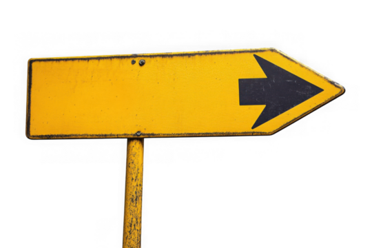 Grunge yellow arrow sign isolated on transparent background - Powered by Adobe