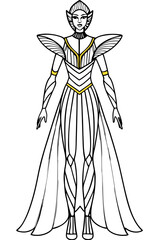 Female character design in elegant dress for coloring pages  
