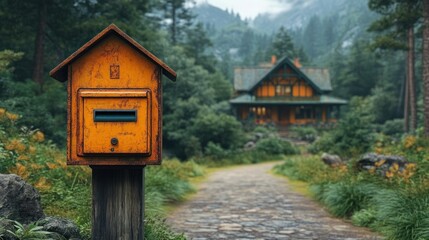 Wooden mailbox rustic house forest