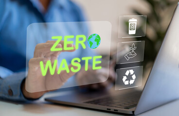 People showing zero waste with eco friendly sustainable business focus on reducing trash,...