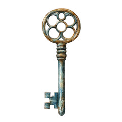 Obraz premium Vintage Key Isolated on Transparent Background for Design Use