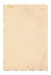 Vintage background of old ancient torn paper texture with spots. Old paper as background. Interesting texture of old yellowed paper slightly damaged by mold. Unique vintage texture of old paper.