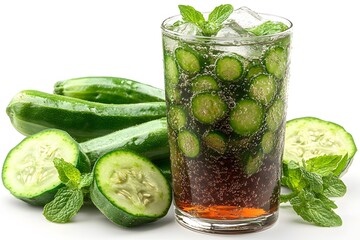 Refreshing Cucumber Mint Soda with Ice Perfect for Summer Hydration and Wellness
