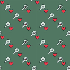 Candlestick Graph inside Magnifier glass and Red Heart vector Love for Investing colored seamless pattern