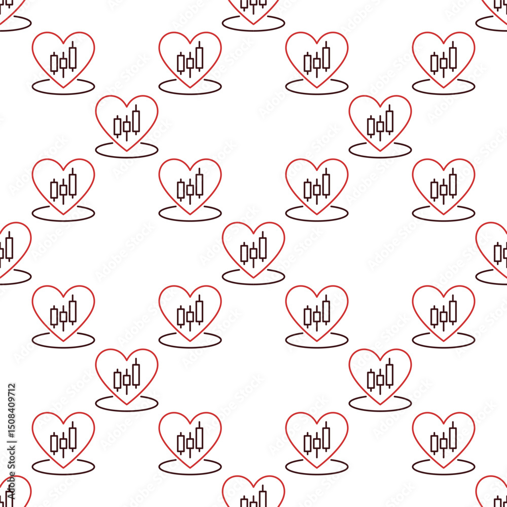 Poster heart with candlestick pattern inside vector i love trading seamless pattern in thin line style
