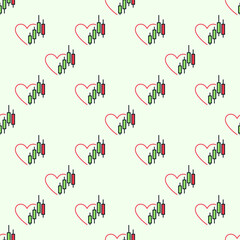 Trading Graph and Heart Combo vector Crypto Trading colored seamless pattern