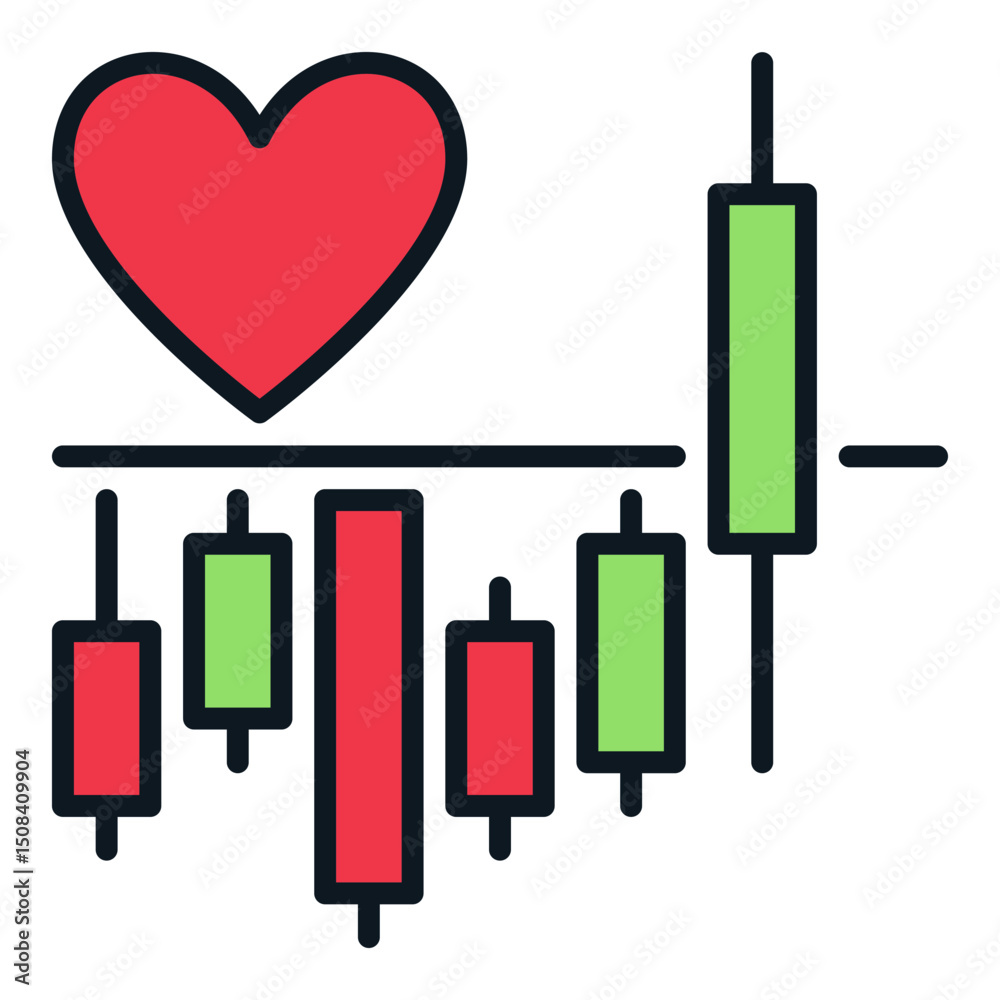 Poster crypto chart with red heart shape vector colored icon or design element