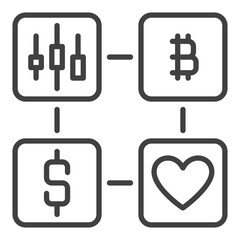 Obraz premium Dollar,BTC,Heart and Candle Chart vector icon or symbol in outline style