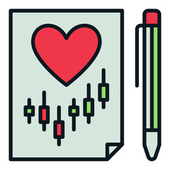 Document with Red Heart and Investment Chart vector Finance Love colored icon or logo element