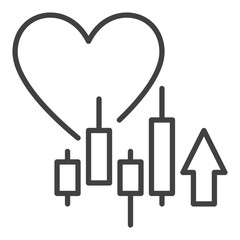 Financial Chart and Heart vector linear icon or symbol