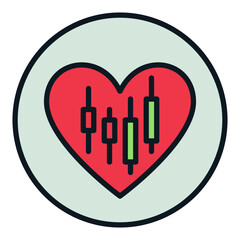 Red Heart and Investment Graph inside Circle vector colored icon or sign