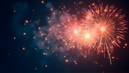 Fototapeta premium Abstract gold, black and blue glitter background with fireworks, 4th of July holiday concept