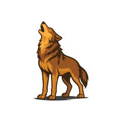 Howling amber wolf with detailed fur texture in a stylized vector illustration