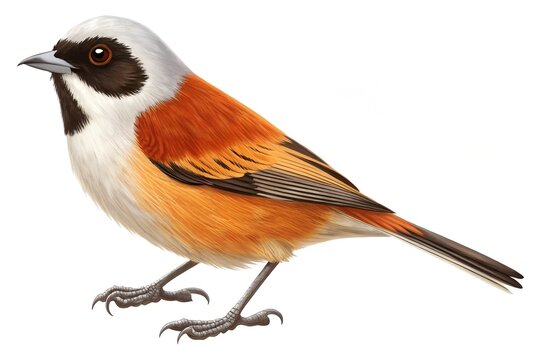 Red-backed shrike and red robin birds isolated on white with natural feather wings