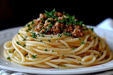 Delicious Spaghetti Bolognese with Fresh Parsley Garnish for Culinary Enjoyment