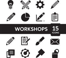Fototapeta premium Workshop icons silhouette set isolated on white background
