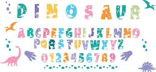 Alphabet poster with cute cartoon dinosaurs for children, Dino Font ABC Banner for Kids, Dino font vector art, Dinosaur font, Cute dinosaur font 