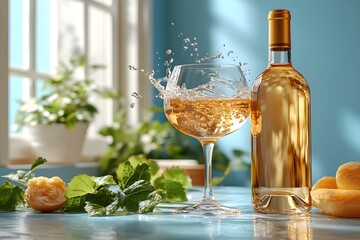 Vibrant Summer Refreshment with White Wine and Citrus on Sunny Day