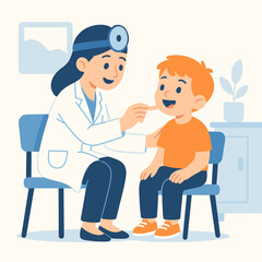 Female doctor checking boy’s throat during exam in clinic