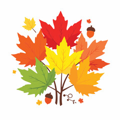 Vibrant cluster of autumn maple leaves on white background, seasonal beauty