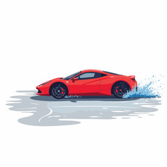 Sleek sports car skidding on wet road, dynamic motion illustration