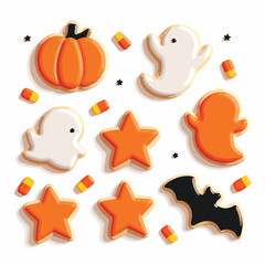 Halloween-themed cookies arranged symmetrically, festive treat concept