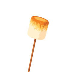 Toasted marshmallow on stick against white background, sweet simplicity