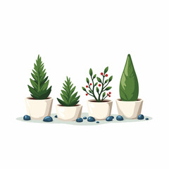 Obraz premium Symmetrical winter garden with evergreen planters, minimalist design