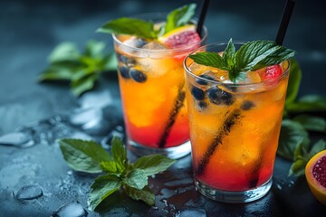Refreshing Citrus and Berry Summer Cocktail with Mint Garnish - Perfect for Celebrations and Parties